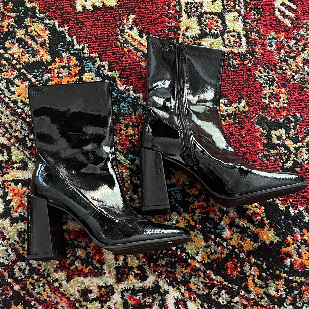 Black Patent Leather Ankle Boots